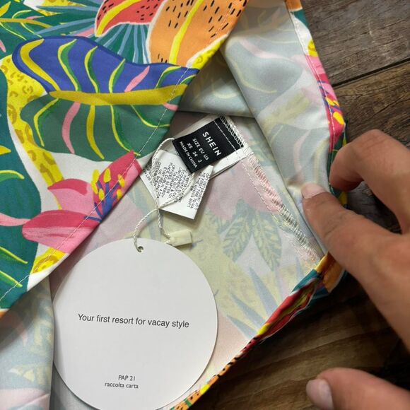 SHEIN XSmall Floral Vacation High Neck Pink Yellow Blue Women's Multi Dress - Picture 3 of 3